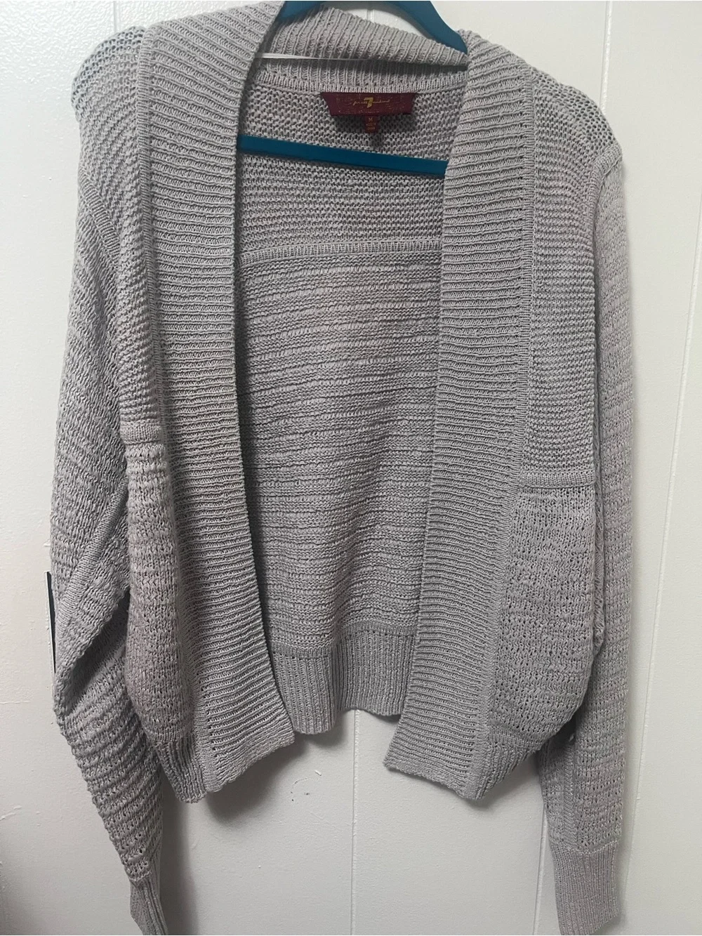 7 For All Mankind Light Gray Open-Front Knit Cardigan